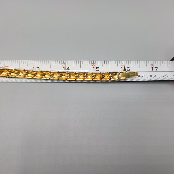 Gold Tone Chevron Tennis Bracelet 8" Clear Stone - Picture 9 of 9